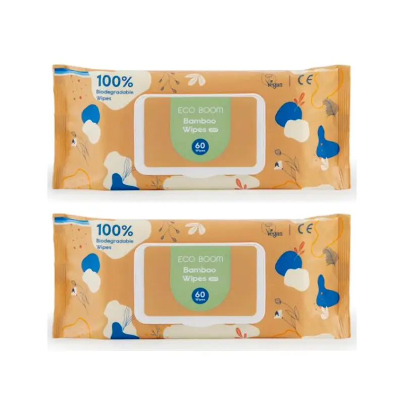 Eco Boom Bamboo Feuchttücher Pack, 2 x 60 Stück.