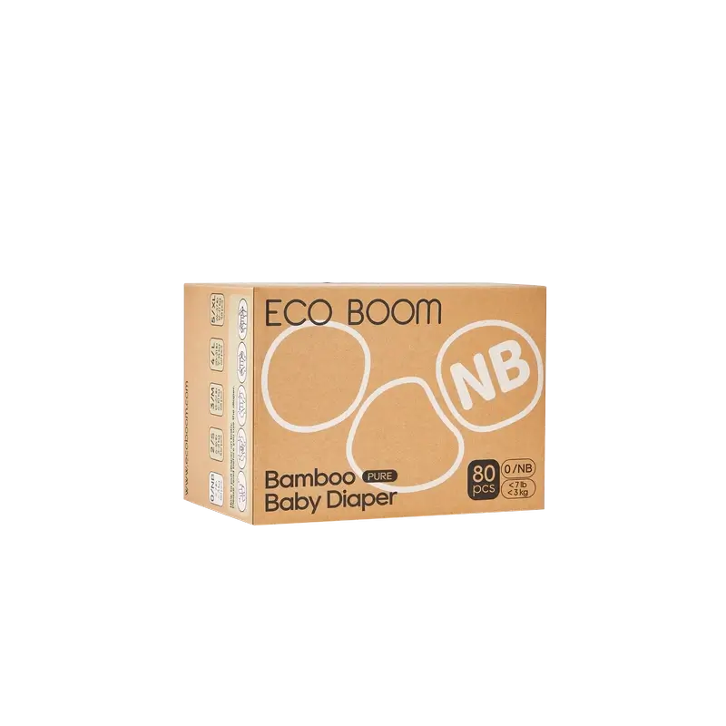 ECO BOOM PURE 100% natürliche Bambuswindeln - Größe 0/NB (1-3 kg) - 80 Stück.