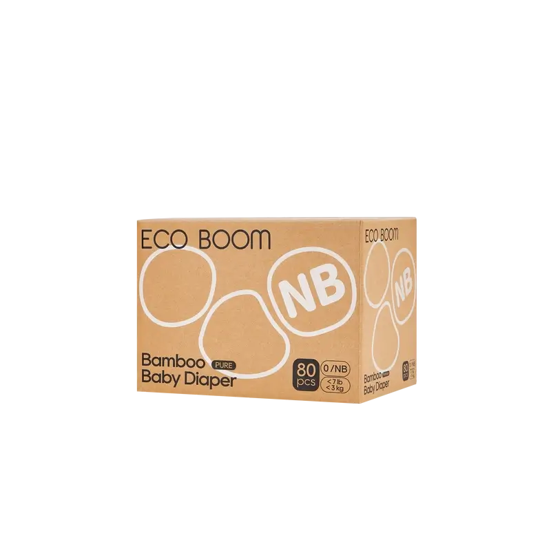 ECO BOOM PURE 100% natürliche Bambuswindeln - Größe 0/NB (1-3 kg) - 80 Stück.