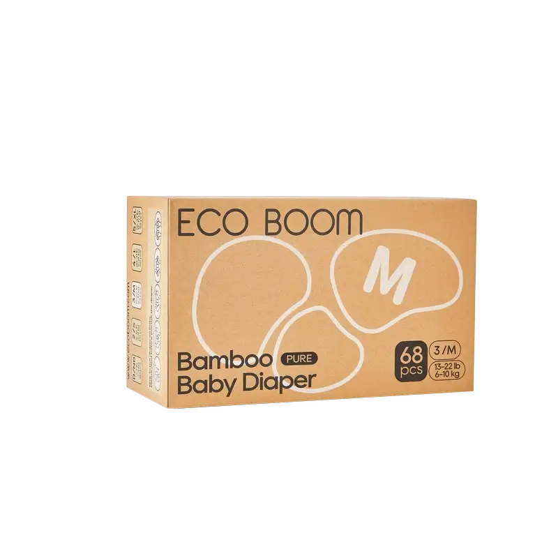 ECO BOOM PURE 100% natürliche Bambuswindeln - Größe 3/M (6-10 kg) - 68 Stück.