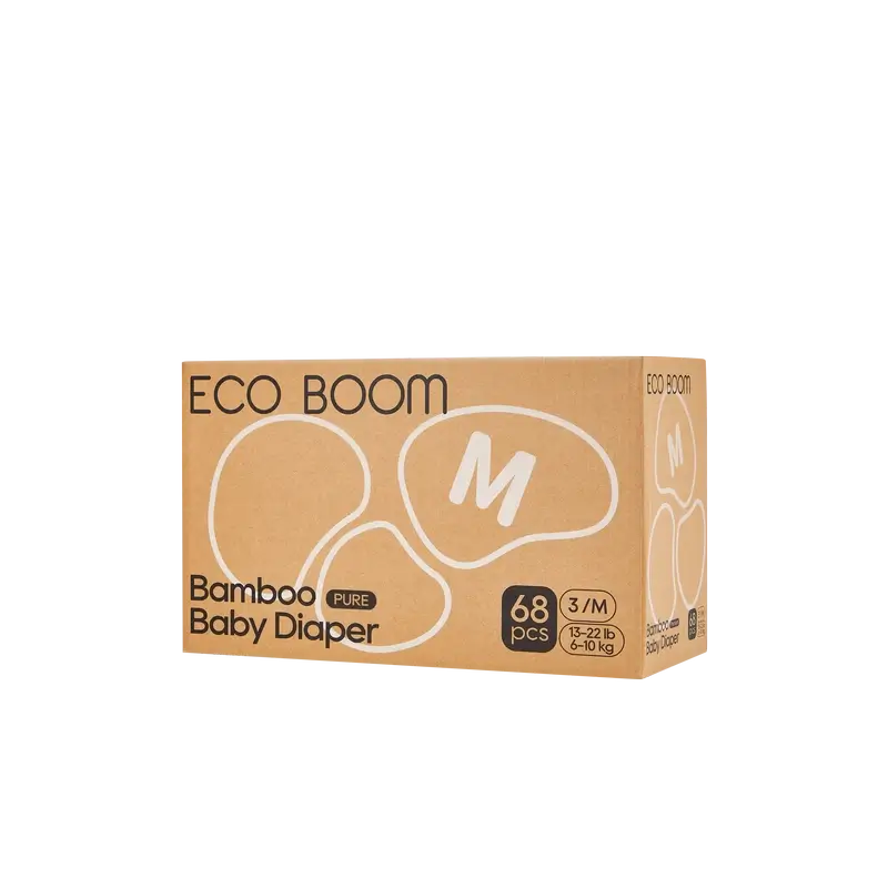 ECO BOOM PURE 100% natürliche Bambuswindeln - Größe 3/M (6-10 kg) - 68 Stück.