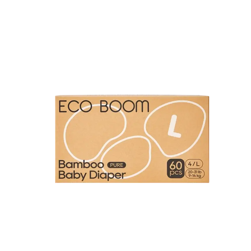 ECO BOOM PURE 100% natürliche Bambuswindeln - Größe 4/L (9-14 kg) - 60 Stück.