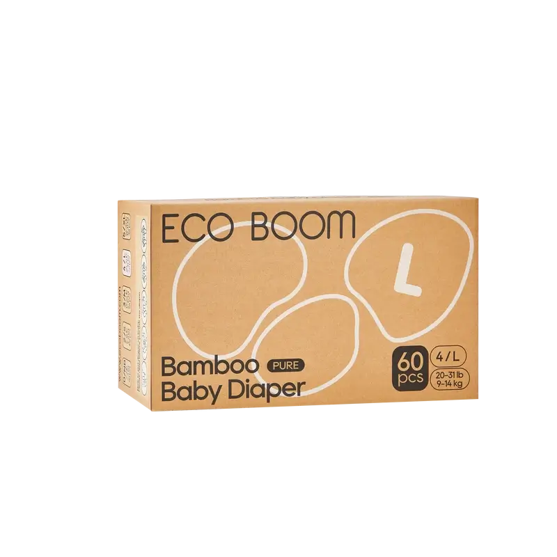 ECO BOOM PURE 100% natürliche Bambuswindeln - Größe 4/L (9-14 kg) - 60 Stück.