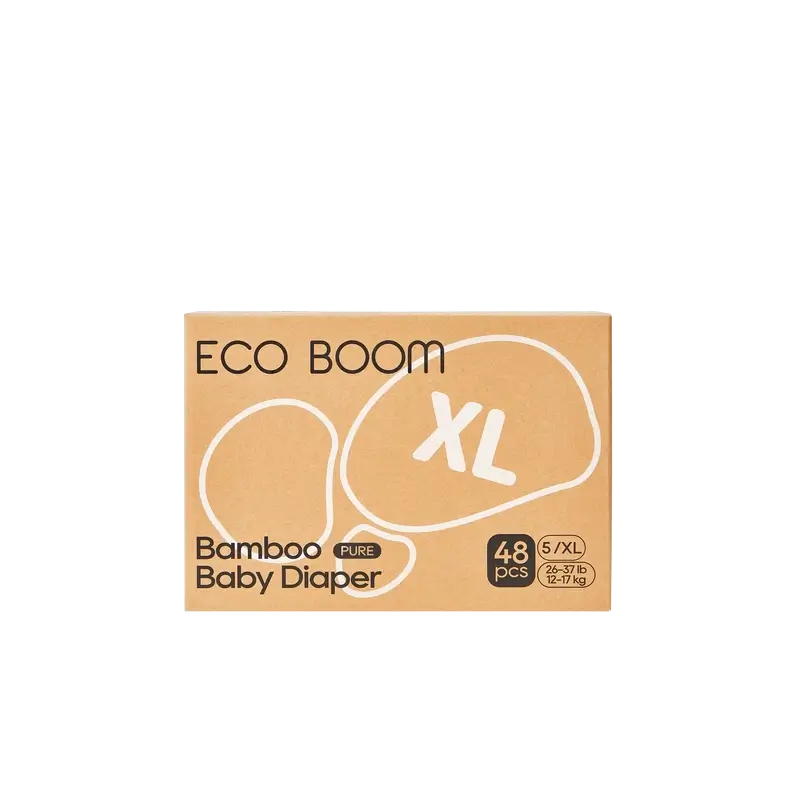 ECOBOOM PURE 100% natürliche Bambuswindeln - Größe 5/XL (12-17 kg) - 48 Stück.