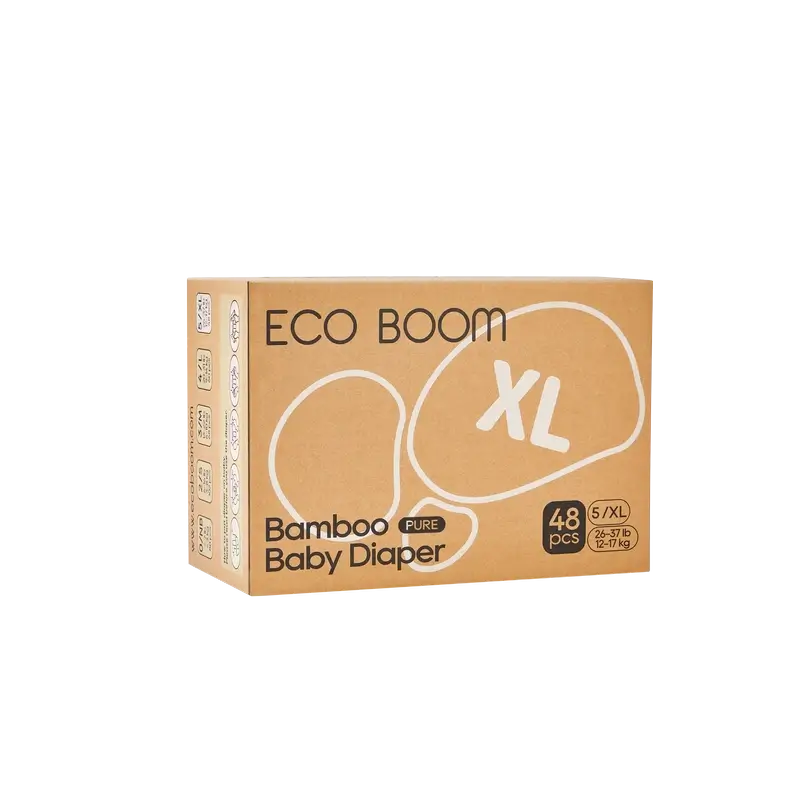 ECOBOOM PURE 100% natürliche Bambuswindeln - Größe 5/XL (12-17 kg) - 48 Stück.
