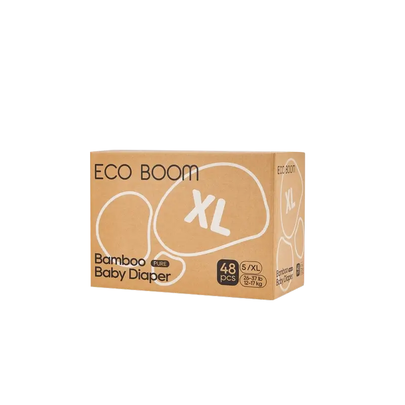 ECOBOOM PURE 100% natürliche Bambuswindeln - Größe 5/XL (12-17 kg) - 48 Stück.