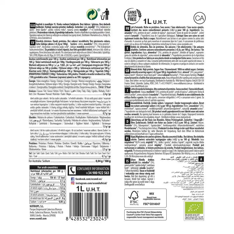 Ecomil Mandel Natur Proteine, 1 Liter