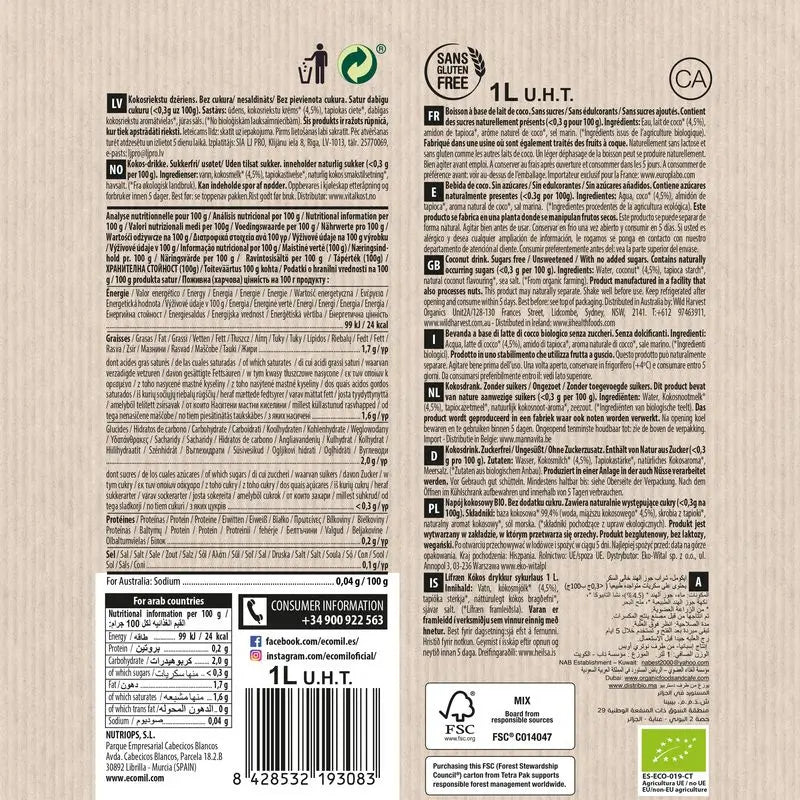Ecomil Kokosnuss Classic Natur Bio, 1 l