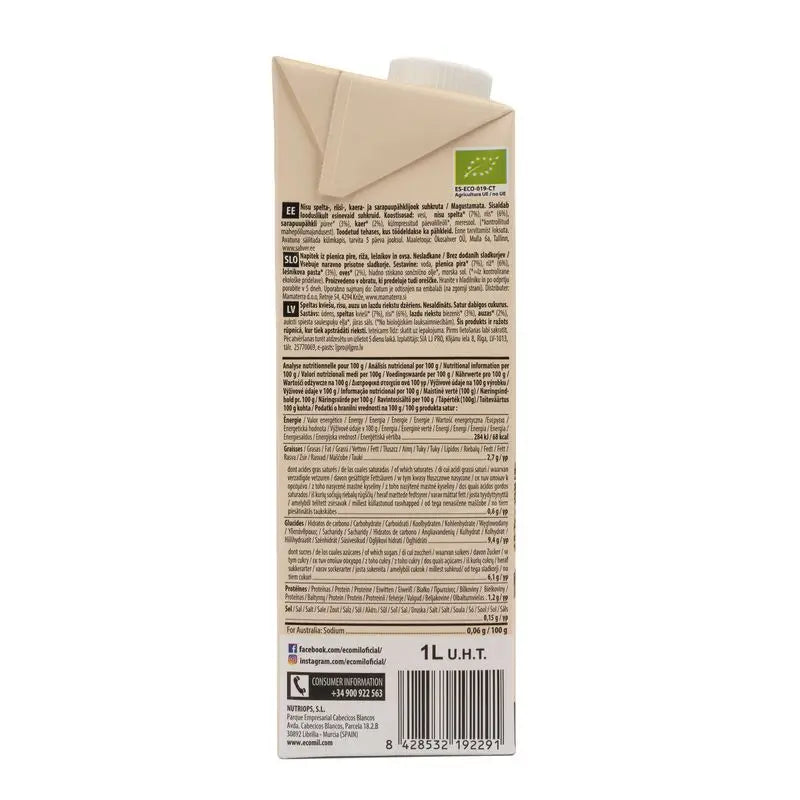 Ecomil Bio-Dinkel-Reis-Haselnuss-Haferflocken, 1 l