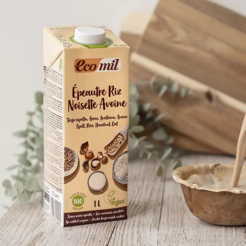 Ecomil Bio-Dinkel-Reis-Haselnuss-Haferflocken, 1 l