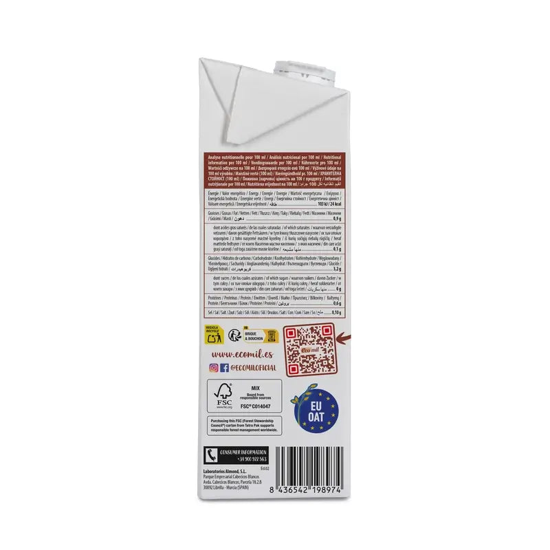 Ecomil Hafer Natur Zuckerfrei Bio , 1 l