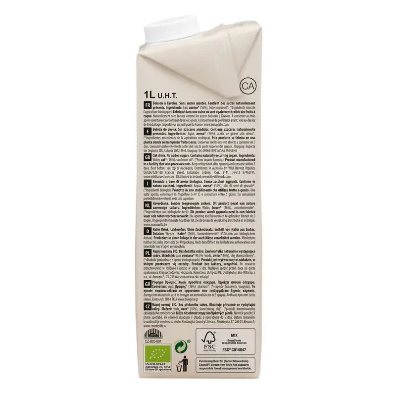 Ecomil Hafer ohne Zuckerzusatz Bio, 1 l