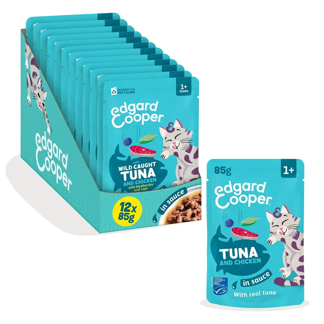 Edgard & Cooper Thunfisch & Huhn in Soße für ausgewachsene Hunde, 12 x 85 g
