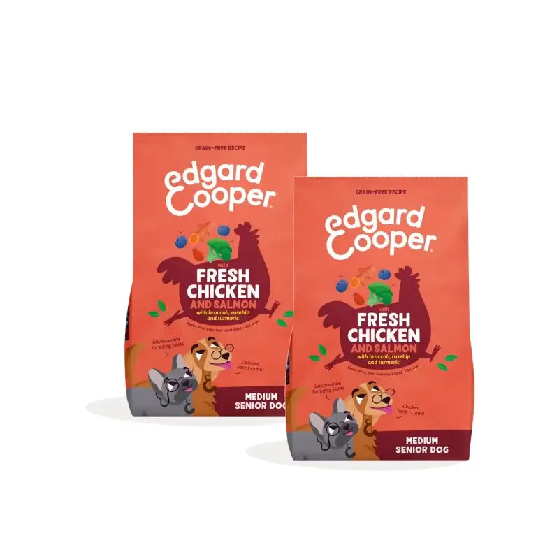 Edgard & Cooper Hundefutter für ältere mittelgroße Hunde mit Huhn und Lachs, 2er-Pack à 2,5 kg