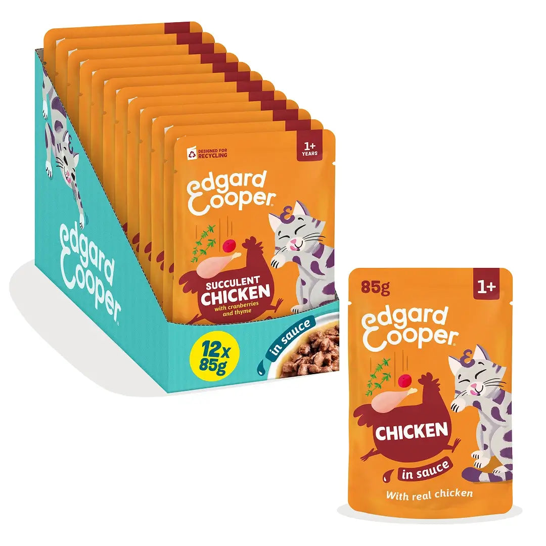 Edgard & Cooper Huhn in Soße für ausgewachsene Hunde, 12 x 85 g