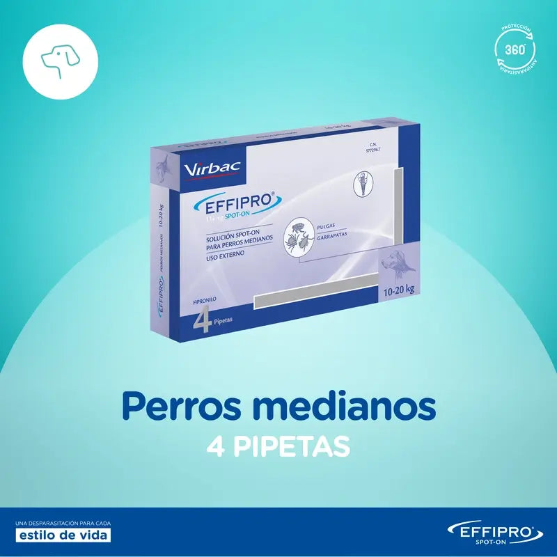 Effipro 134 Mg Spot-On Mittelgroße Hunde 10-20kg, 4 Pipetten