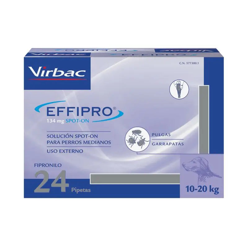 Effipro 134 Mg Spot-On Mittelgroße Hunde 10-20 kg, 24 Pipetten