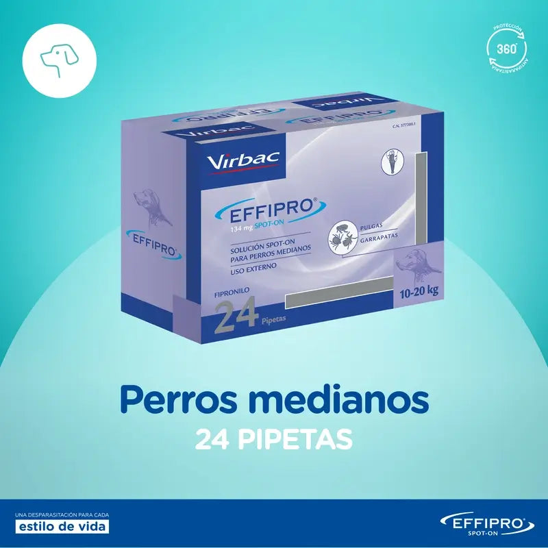 Effipro 134 Mg Spot-On Mittelgroße Hunde 10-20 kg, 24 Pipetten