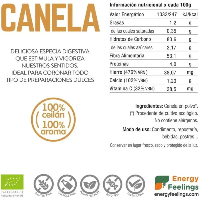 Energy Feelings Zimt-Pulver 1Kg. Öko-Veganer Sg