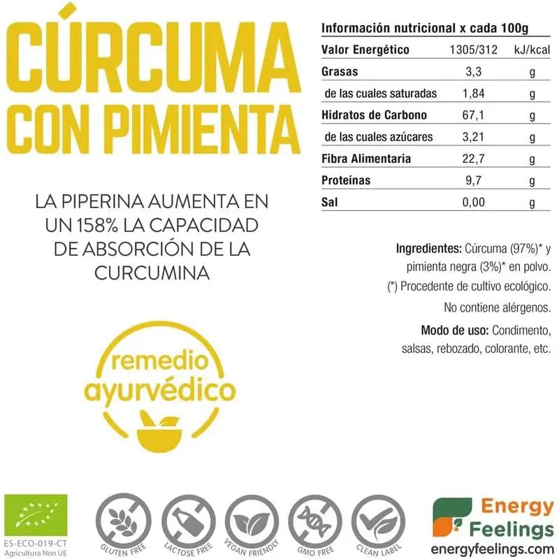 Energy Feelings Kurkuma mit Paprikapulver 1Kg. Öko-Veganer Sg