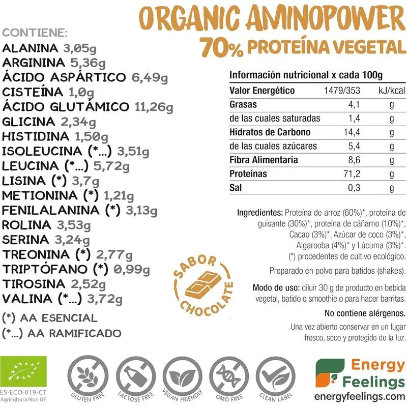 Energy Feelings Bio Aminopower 70% Schokolade 200G Eco Vegan Sg