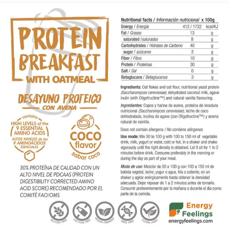Energy Feelings Protein Frühstück Kokosnuss 1Kg. Öko