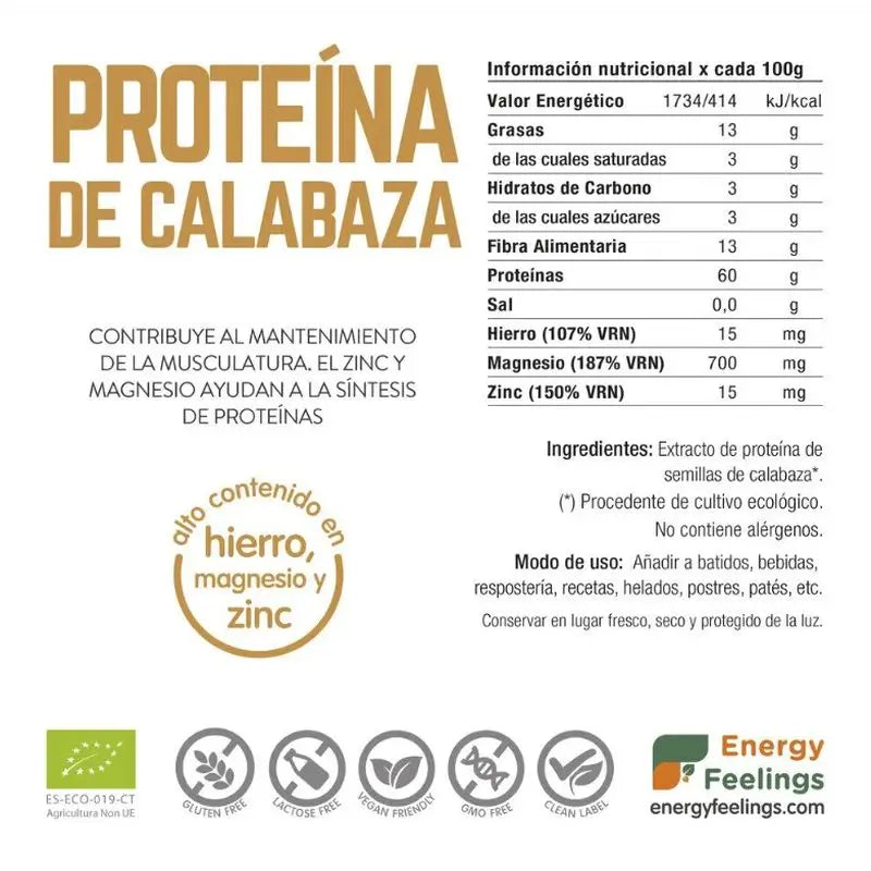 Energy Feelings Kürbisprotein 1Kg. Öko-Veganer Sg