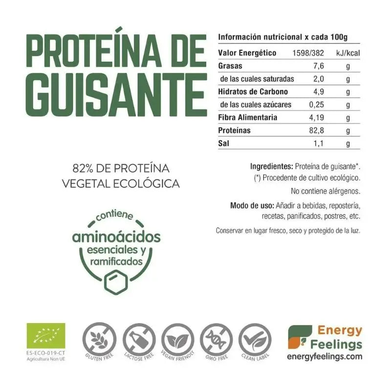 Energy Feelings Erbsenprotein 1Kg. Öko-Veganer Sg