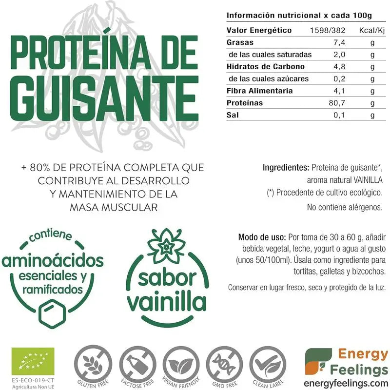 Energy Feelings Erbsenprotein Vanille 1Kg. Öko-Veganer Sg
