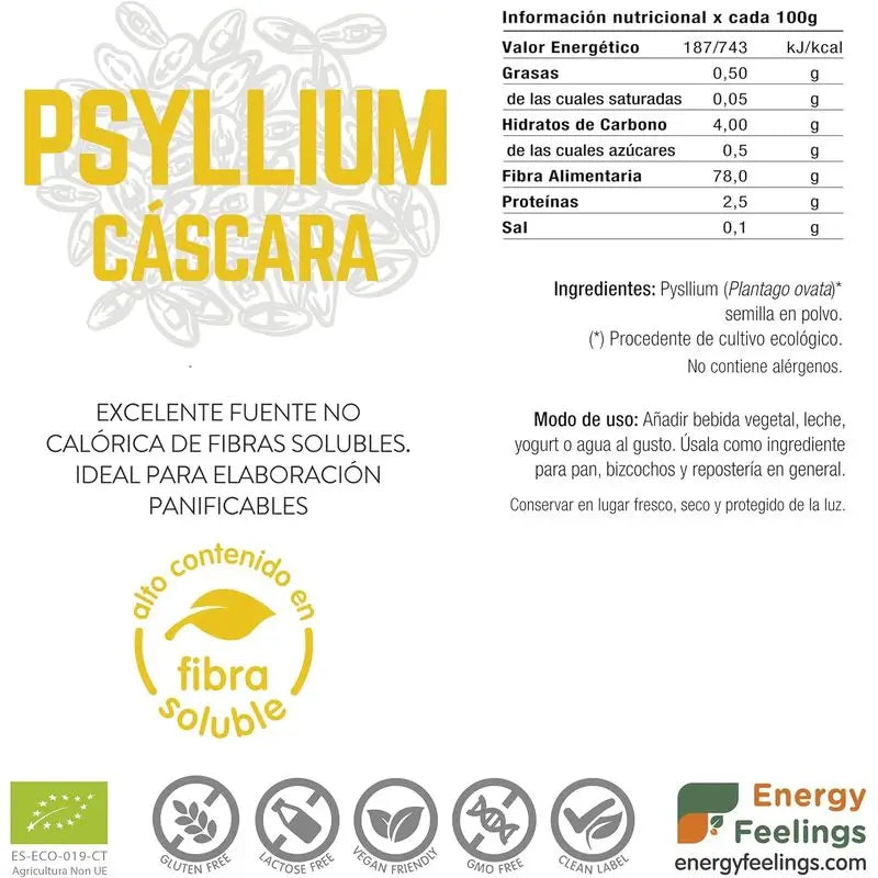 Energy Feelings Ganze Schale Psyllium 500Gr. Eco Vegan Sg