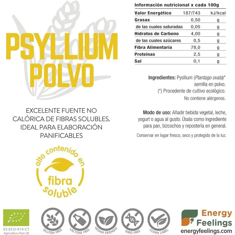 Energy Feelings Psyllium-Pulver 200Gr. ökologisch-vegan Sg