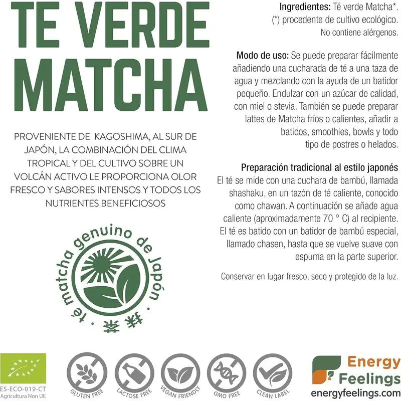 Energy Feelings Grüner Tee Matcha-Pulver 1Kg. Öko-Veganer Sg
