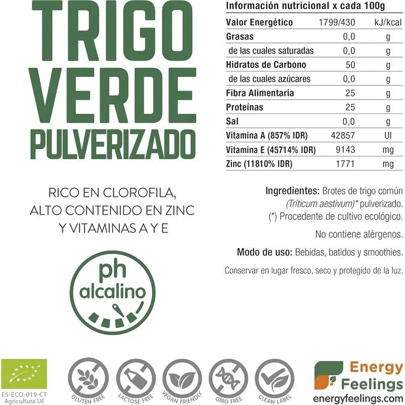 Energy Feelings Grünes Weizenpulver 200Gr. Öko-Vegan Sg