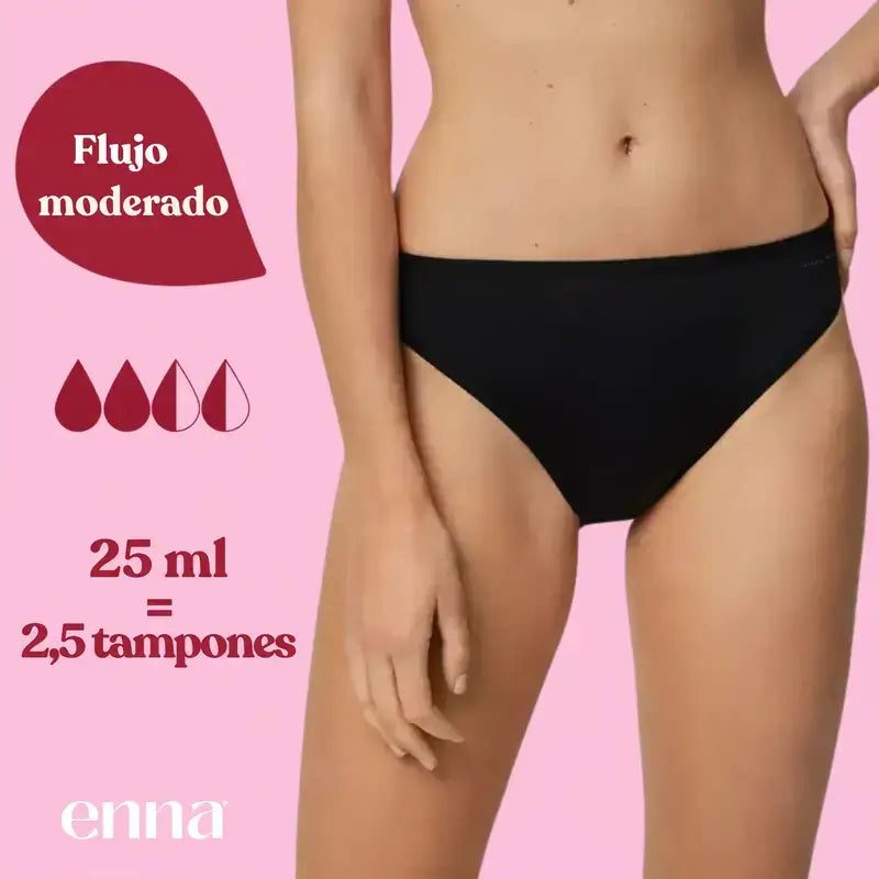 Enna Menstruationshöschen Free Cut Medium Flow Day Größe 2, Schwarz Pack 2 Stück