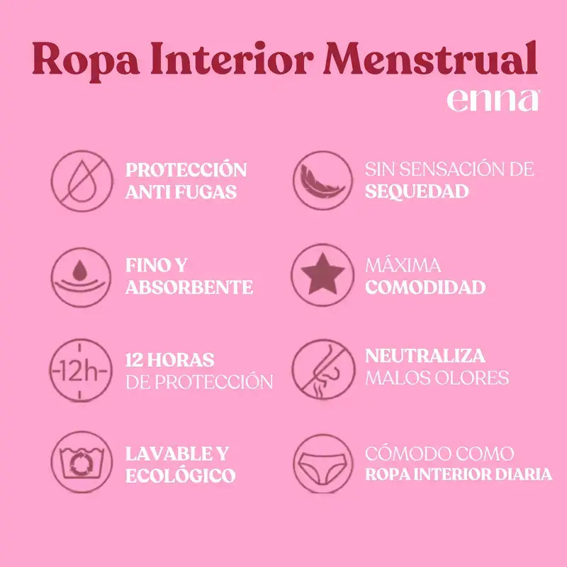Enna Menstruationshöschen Free Cut Medium Flow Day Größe 2, Schwarz Pack 2 Stück