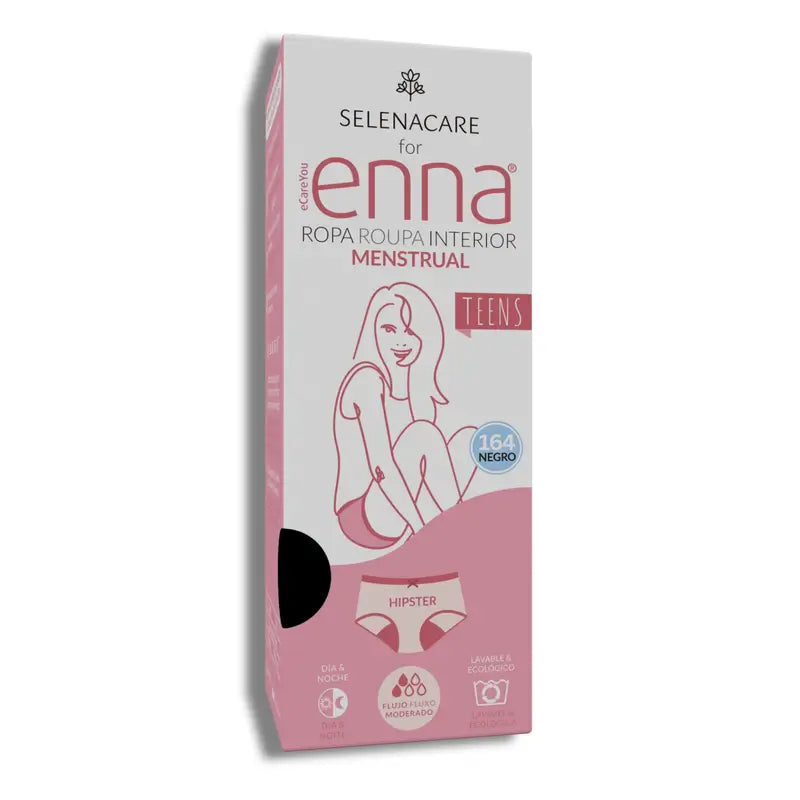Enna Menstruationshöschen Teens Hipster - Medium Flow, 164 Cm, Schwarz