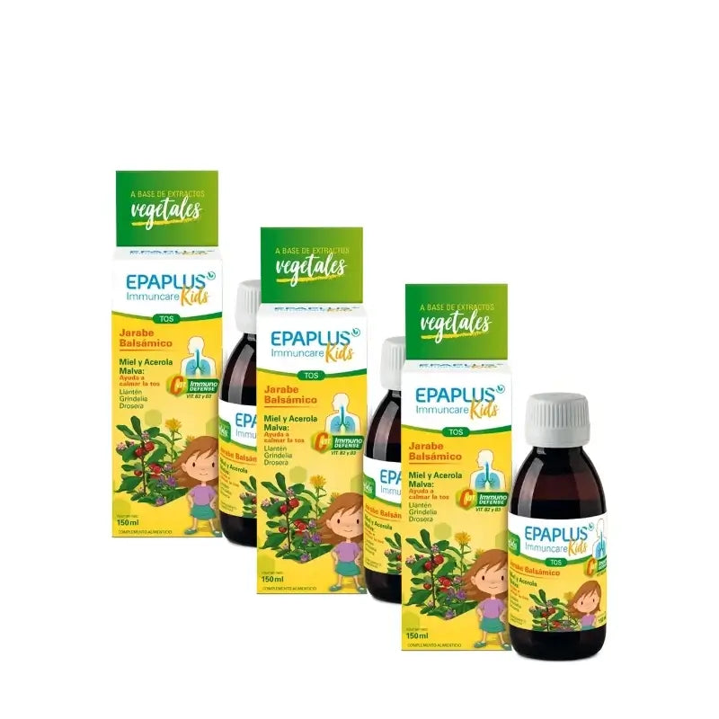 Epaplus Immuncare Hustensaft für Kinder mit Himbeergeschmack, 150 ml, 3er-Pack