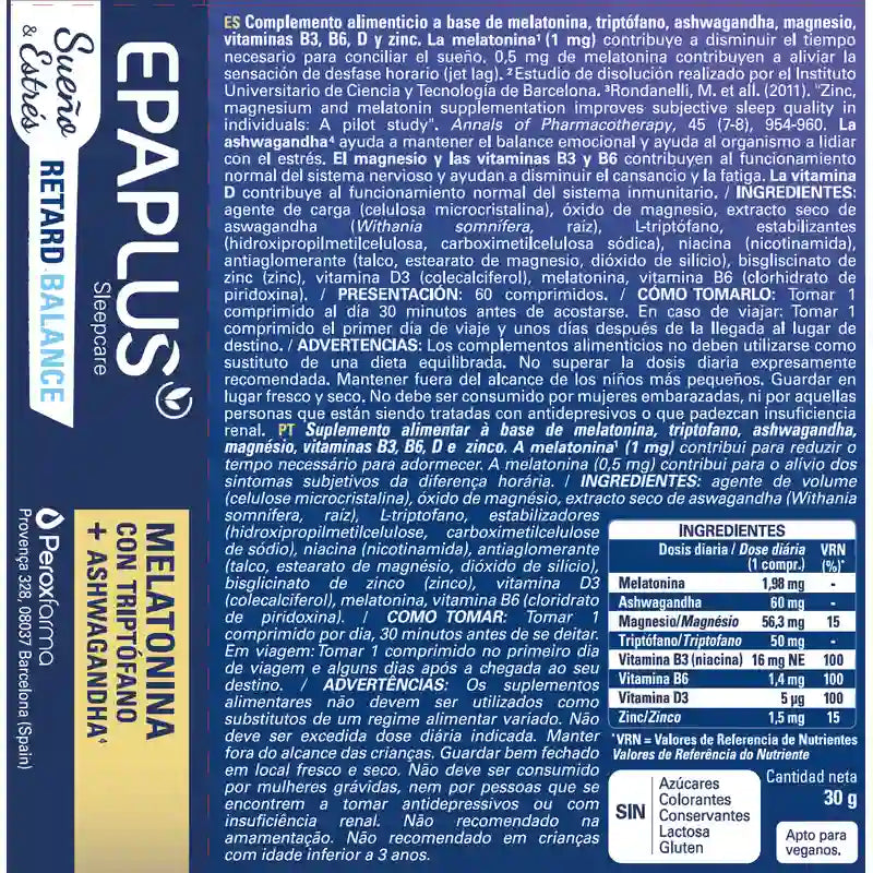 Epaplus Sleepcare Melatonin Retard Balance mit Tryptophan, 30 Gramm, 60 Tabletten