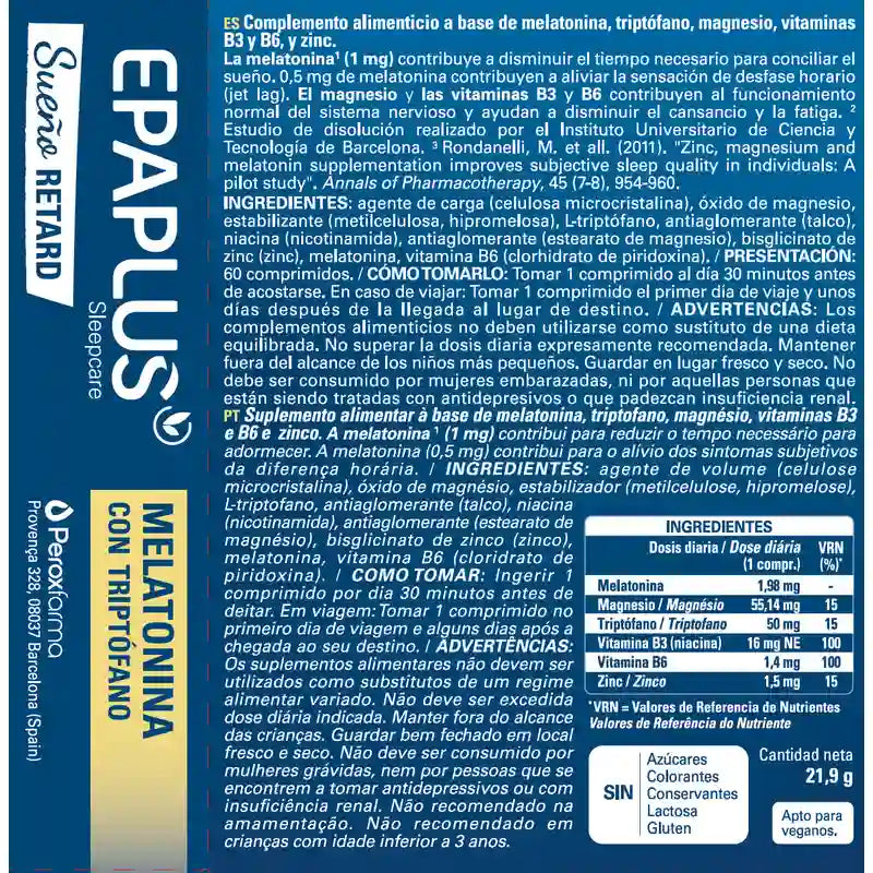 Epaplus Sleepcare Melatonin Retard mit Tryptophan Plus , 60 Tabletten