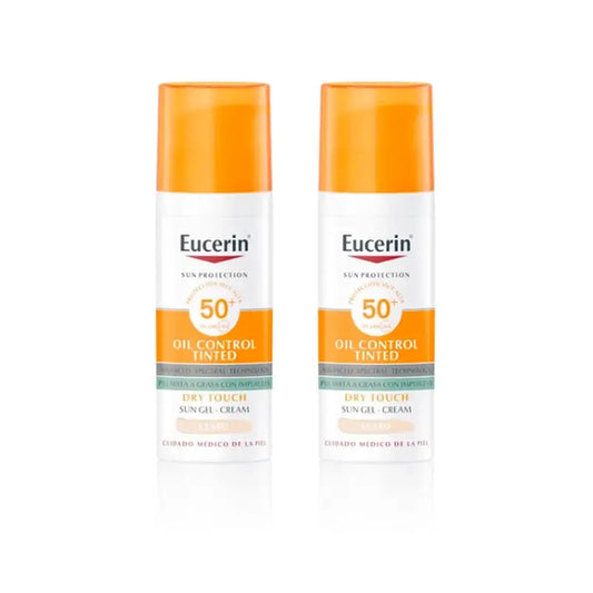 Eucerin FaceSolar Oil Control Dry Touch Gel Creme Spf50+ Getöntes Licht, 2x50 ml