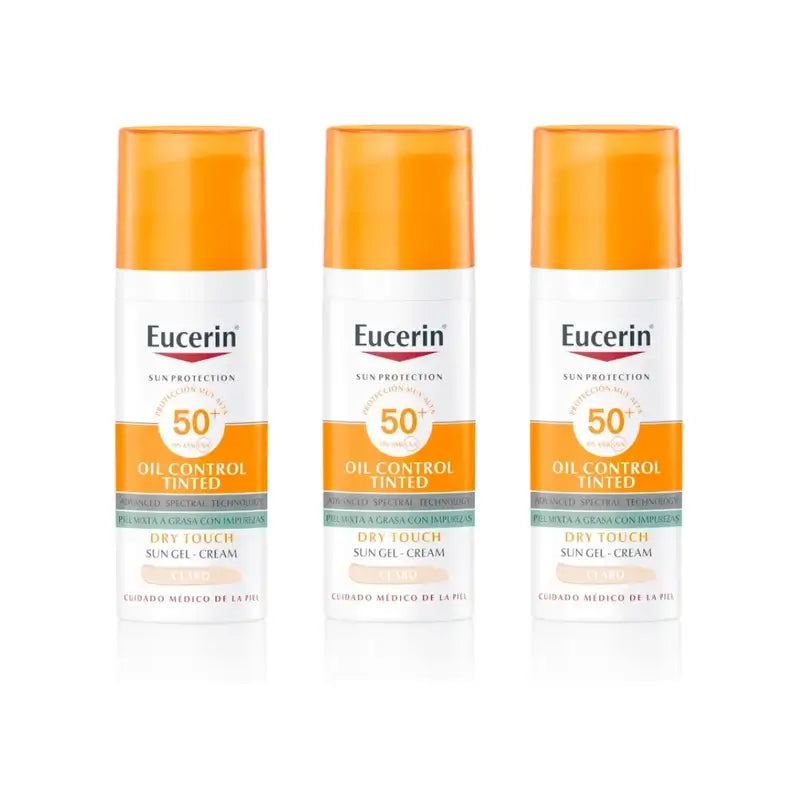Eucerin Facesolar Oil Control Dry Touch Gel Creme Spf50+ Getöntes Licht, 3X50 Ml