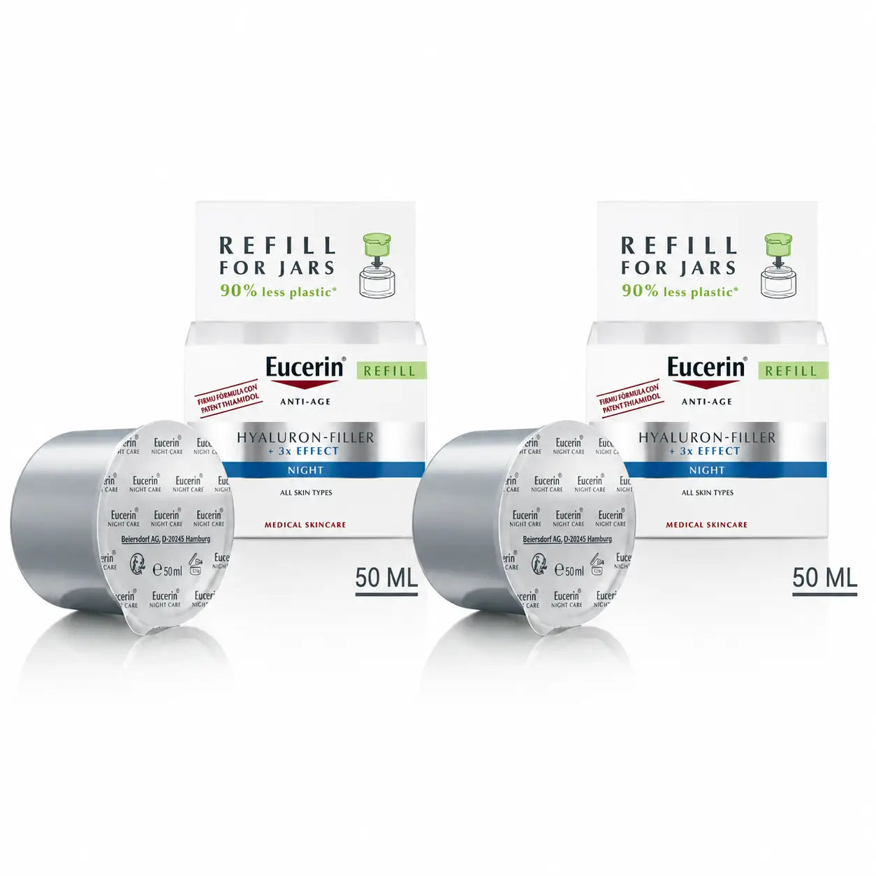 Eucerin Hyaluron Gesichtsauffüller 3X Effect Night Refill, 50 ml, 2er Pack