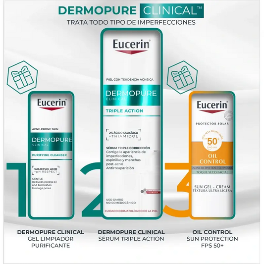 Eucerin Pack Fettige Haut Dermopure Serum, 40 ml + Mini-Reinigungsgel 20 ml + Mini-Sonnenschutz 20 ml