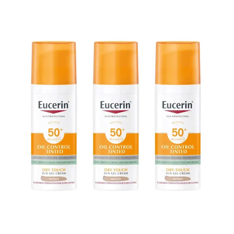 Eucerin Facial Sun Care Oil Control Dry Touch Spf50+ Farbe, 3 Einheiten