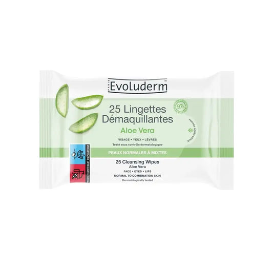 Evoluderm Reinigungstücher für normale Haut - Aloe Vera, 25 Stück
