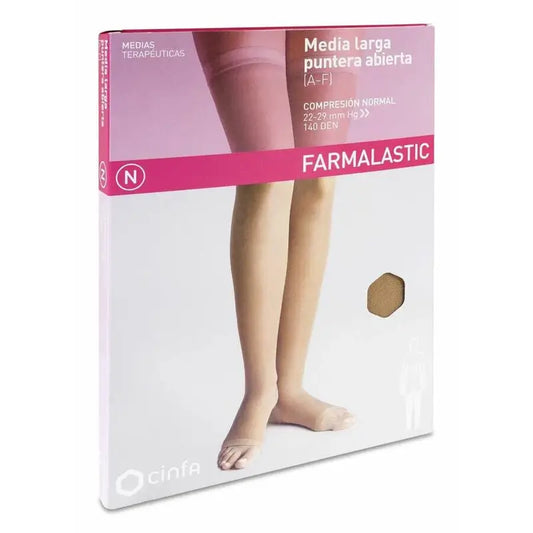 Farmalastic Langer offener Zehenstrumpf Beige, Größe M