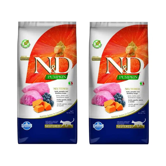 Farmina N&D Cat Pumpkin Neutered Lamb Blueberry 5Kg, Katzenfutter, 2er Pack