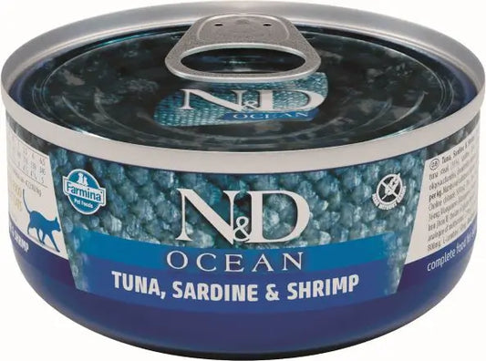 Farmina N&D Cat Ocean Ocean Tuna Sardine Shrimp Box 24X70Gr, wet cat food