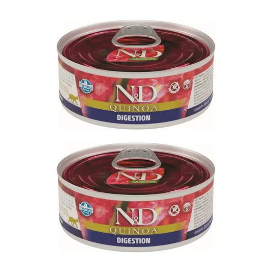 Farmina N&D Cat Quinoa Verdauung Box 24X80Gr, Nassfutter für Katzen, 2er Pack