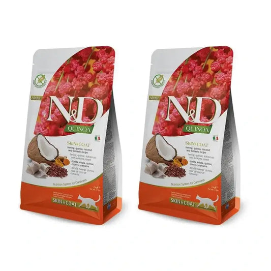 Farmina N&D Cat Quinoa Skin Coat Hering 5Kg, Katzenfutter, 2er-Pack